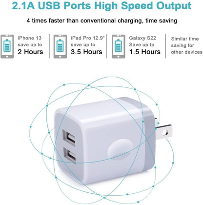 Charger Block, USB Wall Charger, Double USB Fast Charging Cube Block Charger Box, 2.1A Phone Charger Power Adapter 3 Pack for Iphone 15 14 13 12 11 Pro Max XS XR X 8 7 6 Samsung Galaxy S23 A14 Note 20