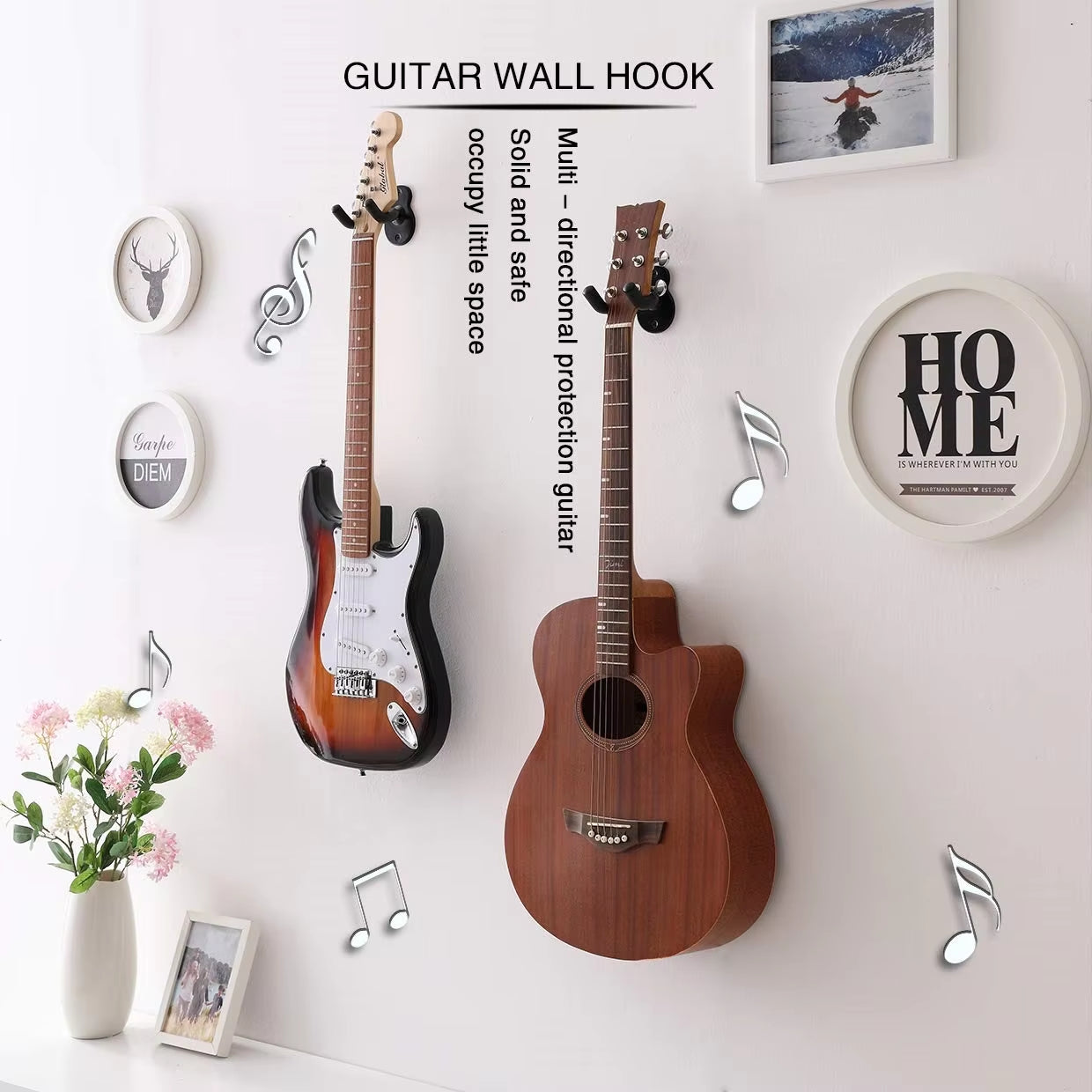 Metal Guitar Hanger Hook Wall Mount Non-Slip Holder Stand Rotatable 360°For Electric Guitar Ukulele Instrument Accessories