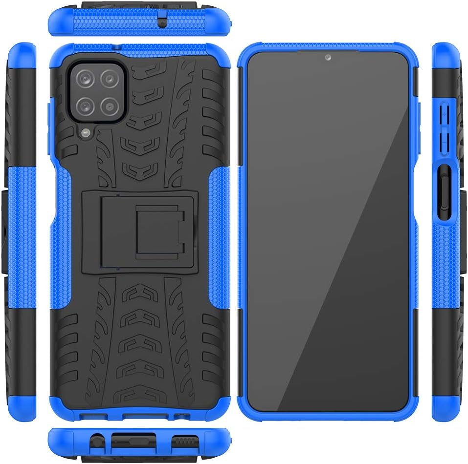 Galaxy A12 Case,Samsung A12 Case,With HD Screen Protector, [Shockproof] Tough Rugged Dual Layer Protective Case Hybrid Kickstand Cover for Samsung Galaxy A12 (Blue)