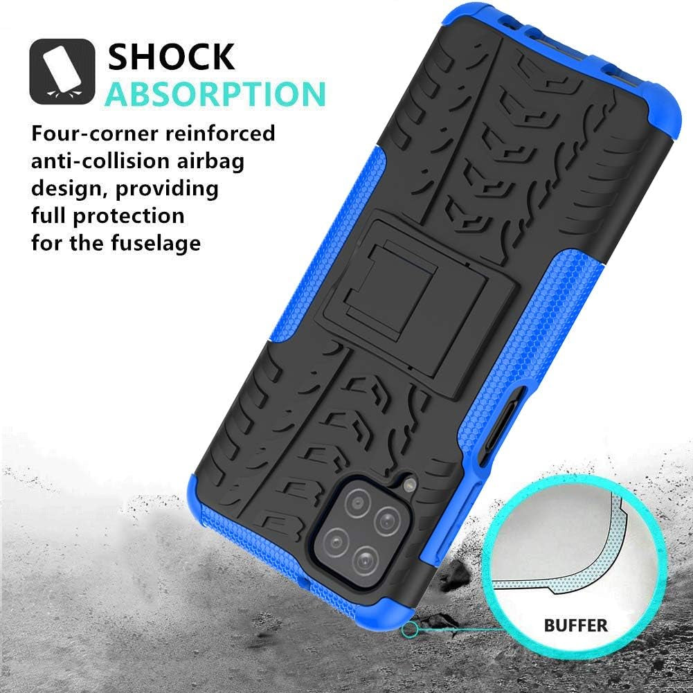 Galaxy A12 Case,Samsung A12 Case,With HD Screen Protector, [Shockproof] Tough Rugged Dual Layer Protective Case Hybrid Kickstand Cover for Samsung Galaxy A12 (Blue)