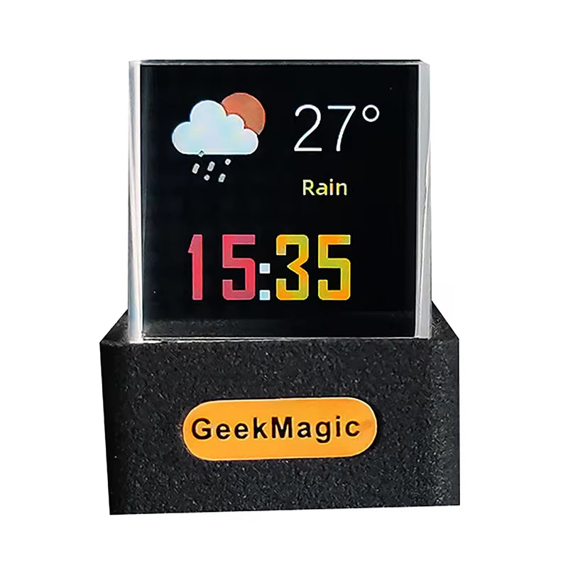 Crystal Cube Photo Display Holographic Desktop Smart Weather Station Digital Clock with GIF Animations Album