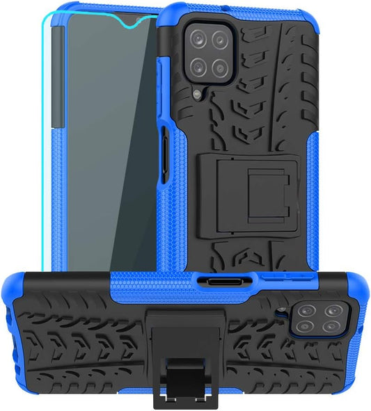 Galaxy A12 Case,Samsung A12 Case,With HD Screen Protector, [Shockproof] Tough Rugged Dual Layer Protective Case Hybrid Kickstand Cover for Samsung Galaxy A12 (Blue)