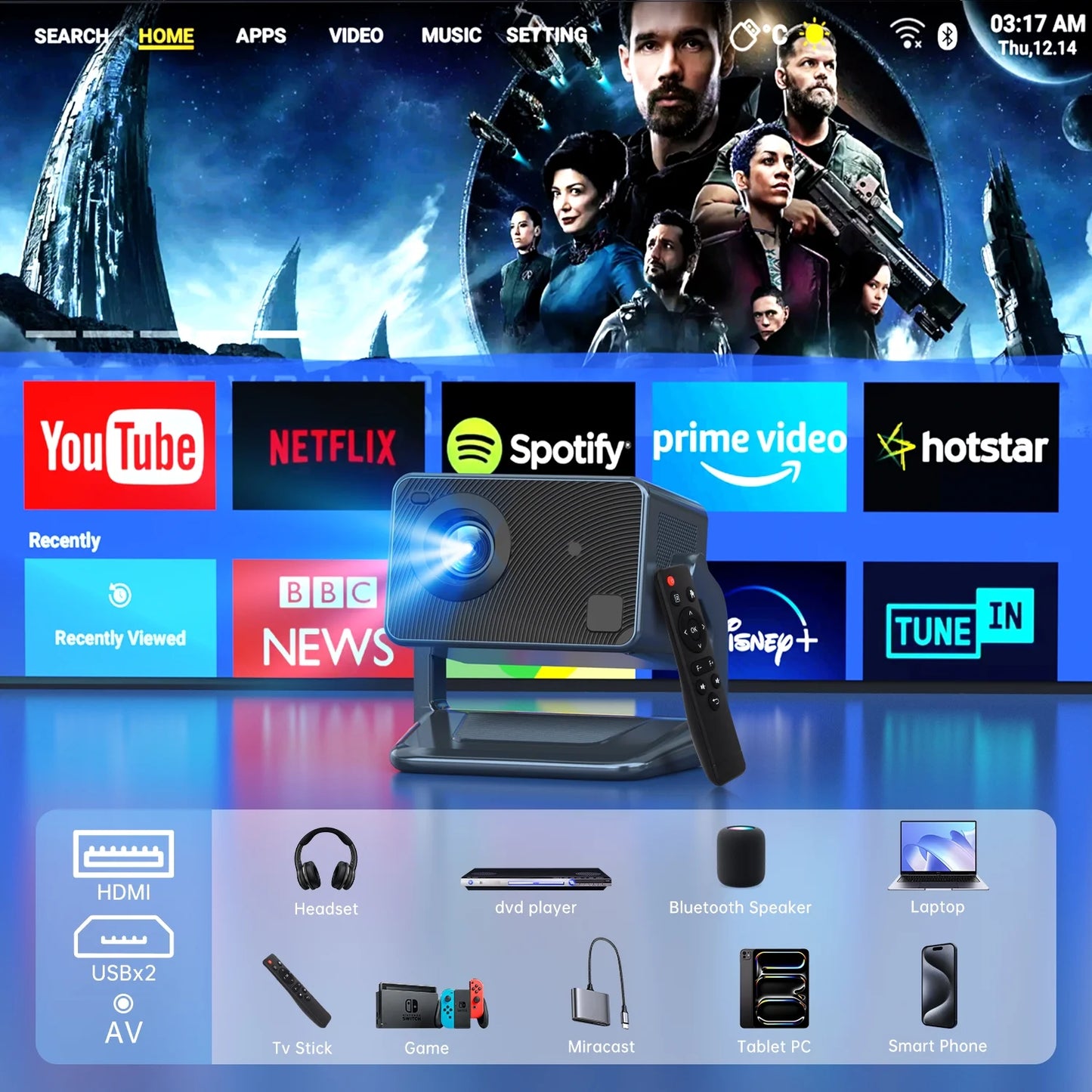 5G Wifi Projector with Bluetooth, 2024 Upgrade Native 1080P Projector for Outdoor & Camping, Mini Movie Projector Support 4K Resolution, Wireless & Wired Projector for Home & Camping & Party