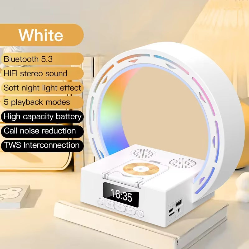 Trending Products 2024 New Arrivals Smart 15W Wireless Charger BT Speakers with Alarm Clock Led Lighting Decoration for Bedroom