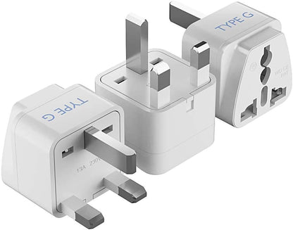 UK, Hong Kong, Ireland, UAE Travel Plug Adapter (Type G) - 3 Pack [Grounded & Universal] (GP-7-3PK)