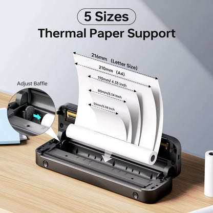 Portable Printer Wireless for Travel M832 Inkless Thermal Printer Support US Letter&A4 Use Ios Android Phone&Laptop